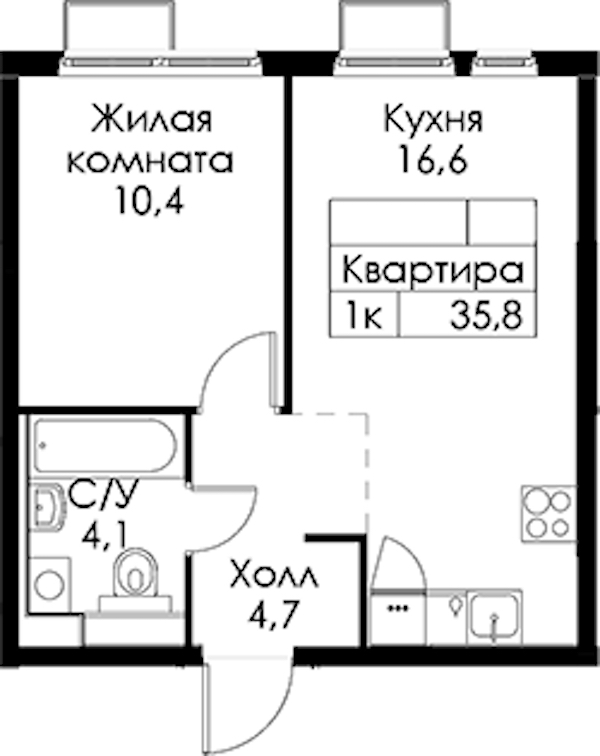 1-комнатная квартира 35.8 м², 11/13 эт., ЖК «Кантемировская 11»